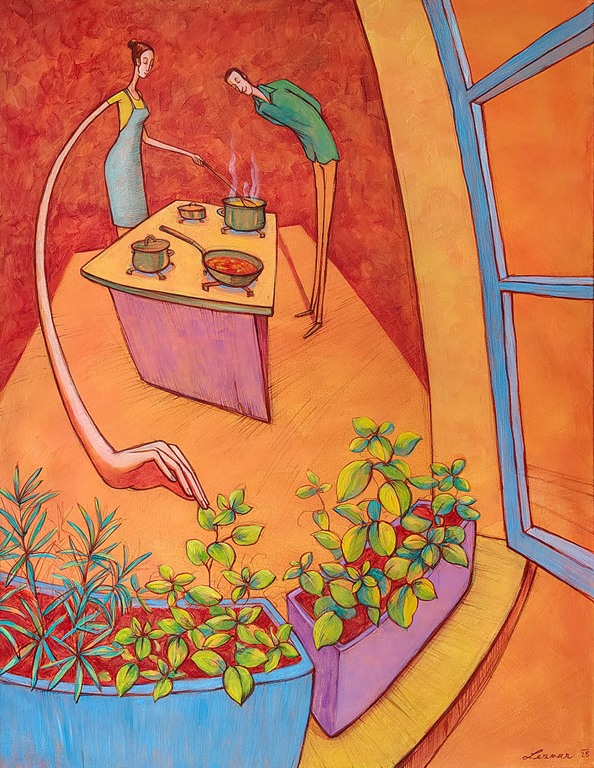 Ještě pár bylinek, akryl + olej na plátně 80 x 100 cm